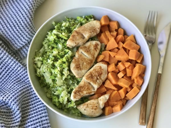 Broccoli and Cauliflower Rice with Turkey and Sweet Potato