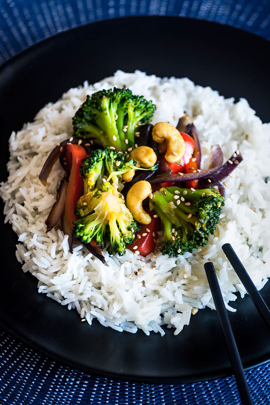 Asian Inspired Rice with Broccoli and Red Bell Pepper