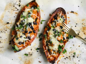 Sweet Potato Stuffed with Beans and Cheese

