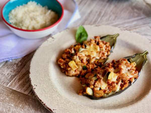 Eggplants Stuffed with Texturized Soy and Zucchini