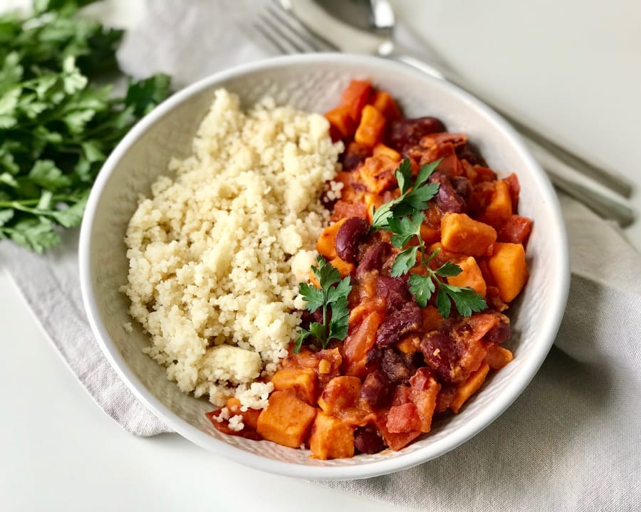 Red Kidney Beans, Sweet Potato, and Couscous Bowl