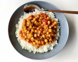 Chickpea, Zucchini, Bell Pepper, and Rice Bowl