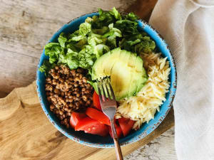 Lentil Bowl with Pasta and Salad