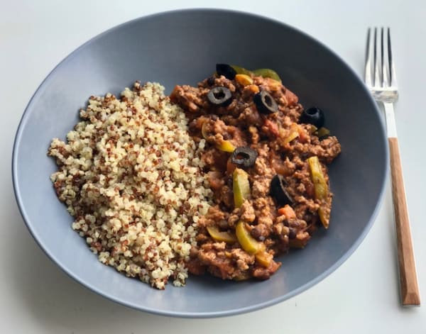 Quinoa, Ground Meat, and Lentil Bowl