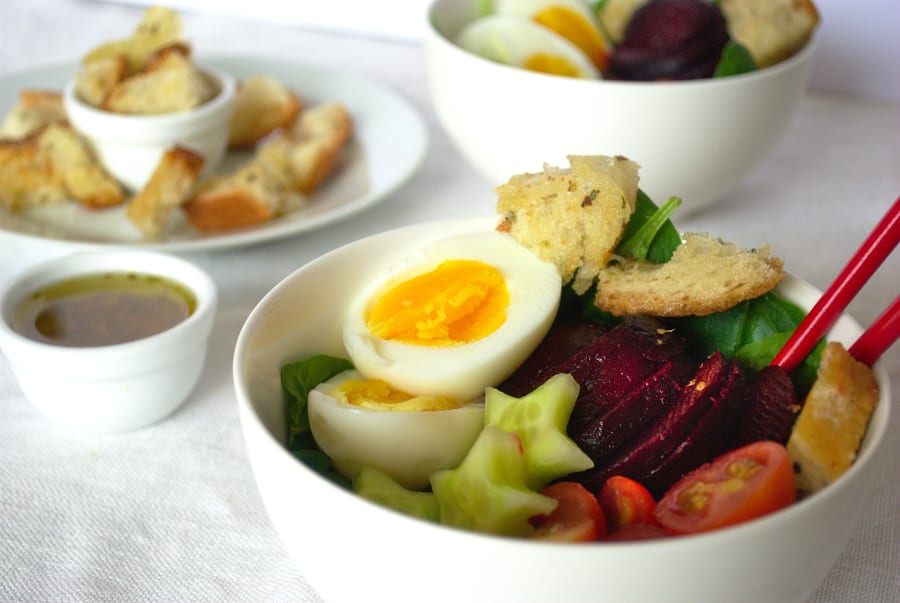 Beet, Spinach, and Boiled Egg Bowl