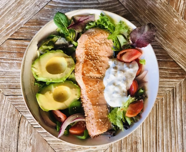 Salmon Bowl with a Fresh Salad
