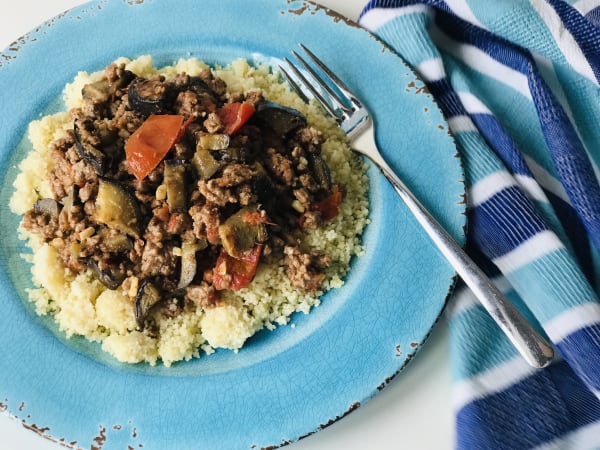 Ground Meat with Eggplant and Couscous