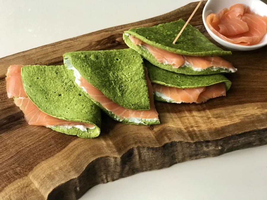 Spinach Crepes filled with Cheese and Salmon