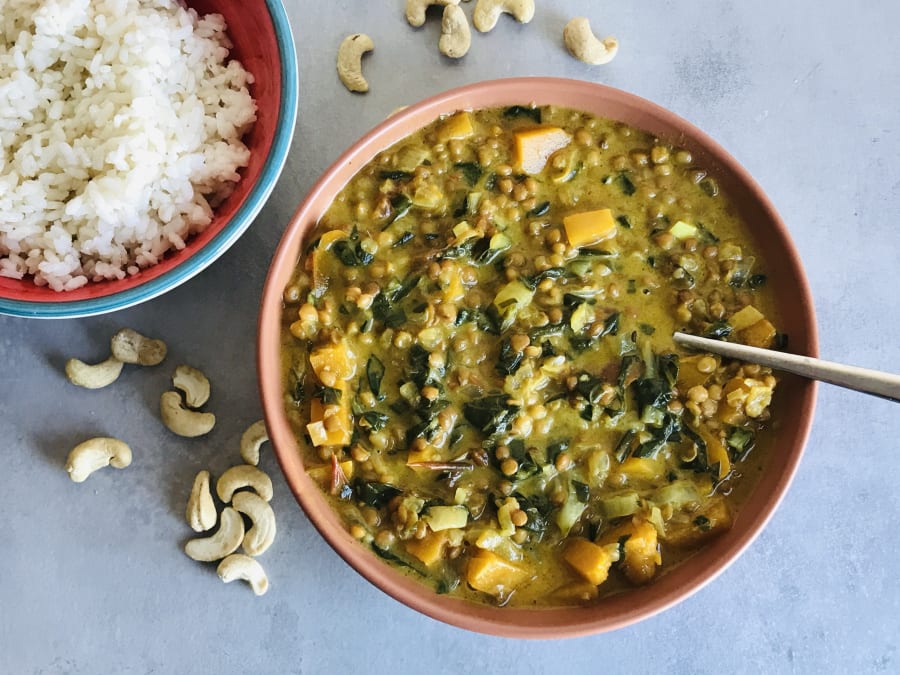 Lentil Curry with Pumpkin and Swiss Chard