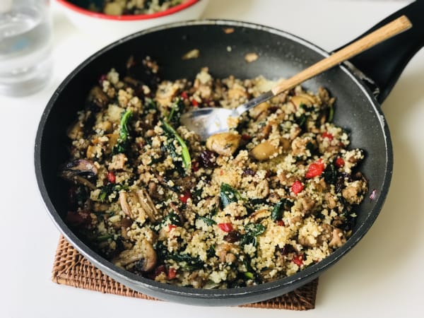 Couscous with Beef, Mushrooms, and Spinach
