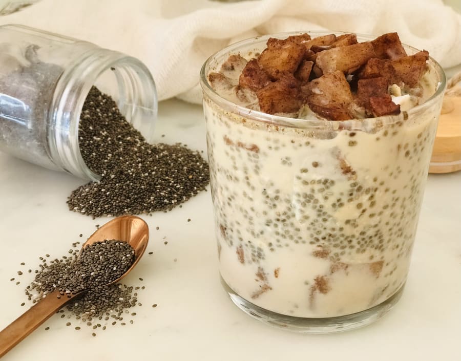 Chia and Oat Pudding Breakfast with Caramelized Apple