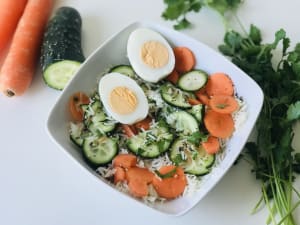Rice Salad with Carrot, Cucumber, and Egg
