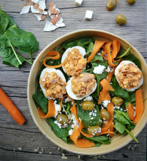Spinach Salad with Stuffed Eggs