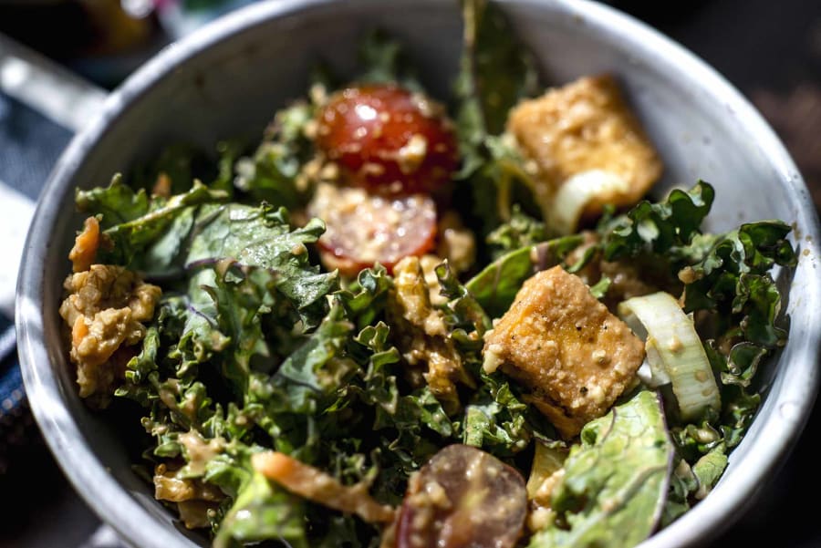 Tempura Tofu and Kale Salad