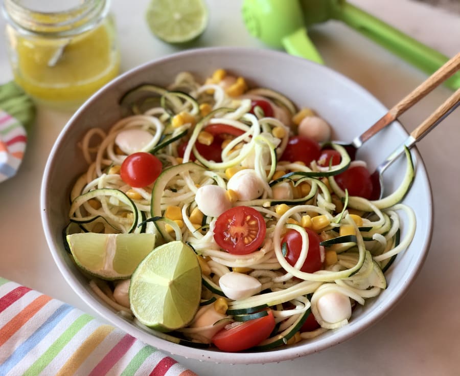 Zucchini Noodle Salad with Cherry Tomatoes and Mozzarella