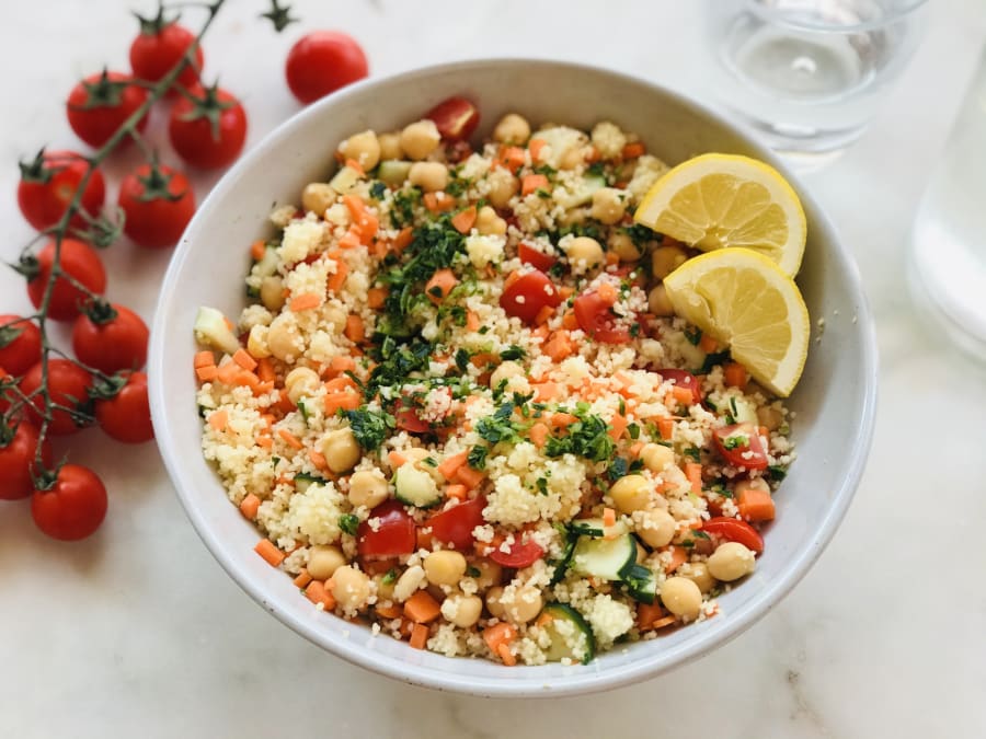 Fresh Couscous Salad with Cucumber and Garbanzos