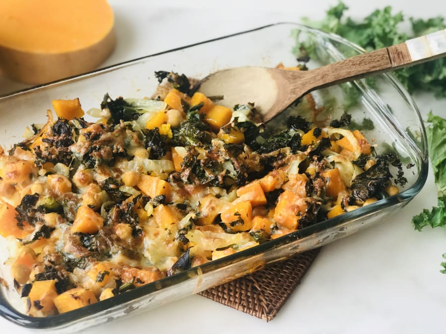Chickpea, Butternut Squash, and Kale Gratin