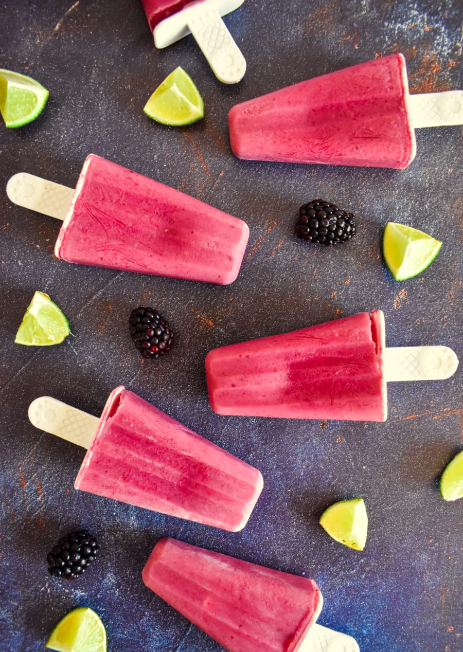 Blackberry, Lime, and Mango Popsicles