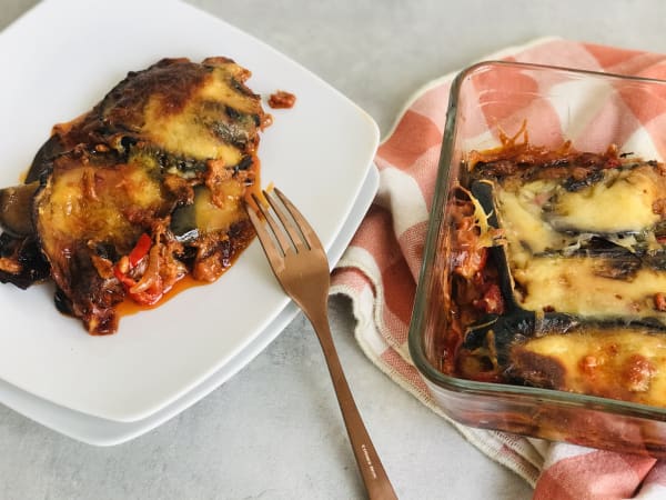 Eggplant, Tuna, and Red Bell Pepper Lasagna