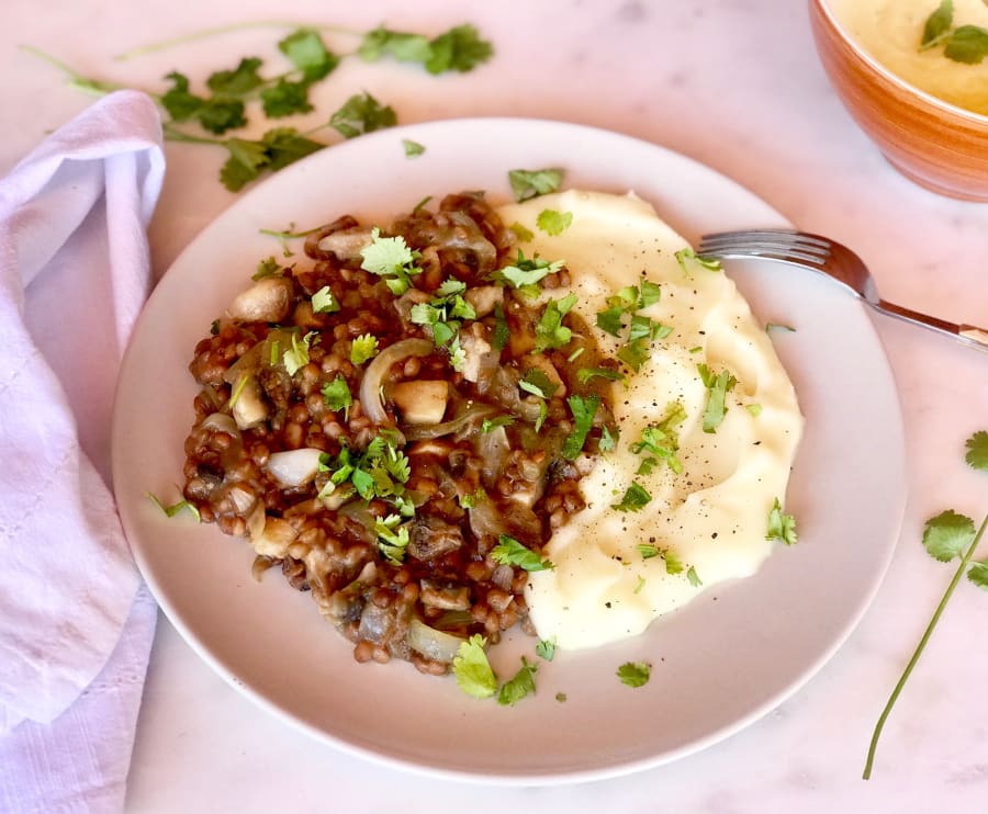 Lentils with Mushrooms and Mashed Potato