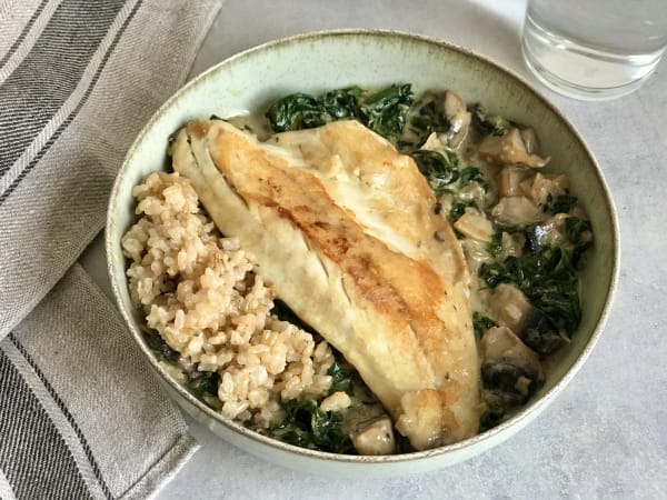 Fish with Creamy Mushrooms and Spinach