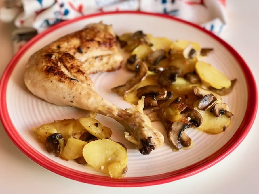 Chicken Legs with Potatoes, and Mushrooms