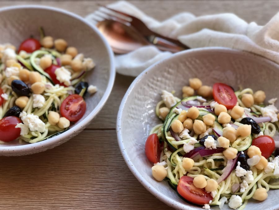 Zucchini Noodles with Cherry Tomatoes and Garbanzos