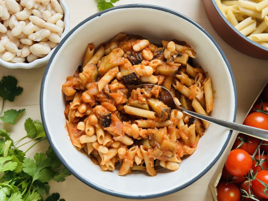 Pasta with Beans and Eggplant
