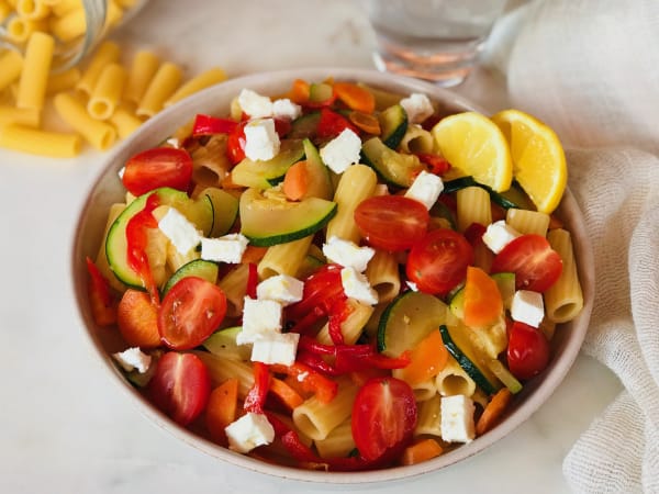 Pasta Salad with Grilled Vegetables and Feta Cheese