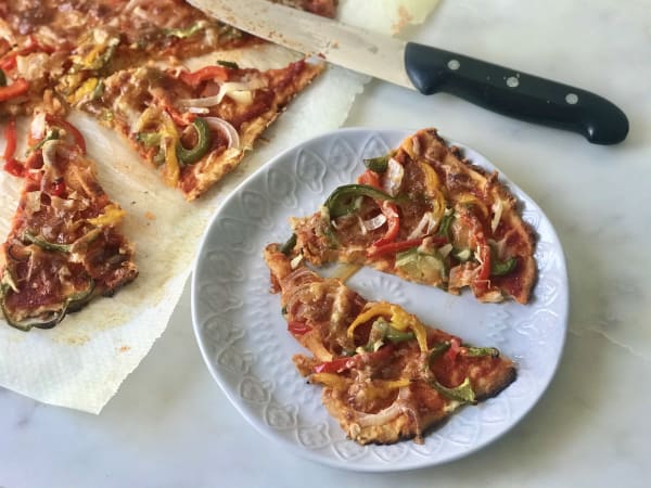 Cauliflower Pizza with Bell Peppers and Onion