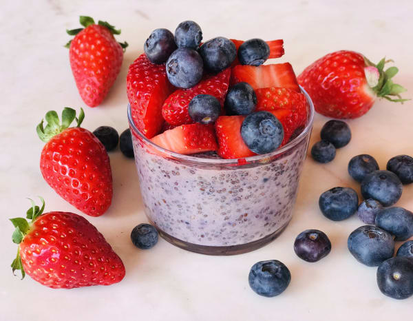 Chia Pudding with Blueberries and Strawberries