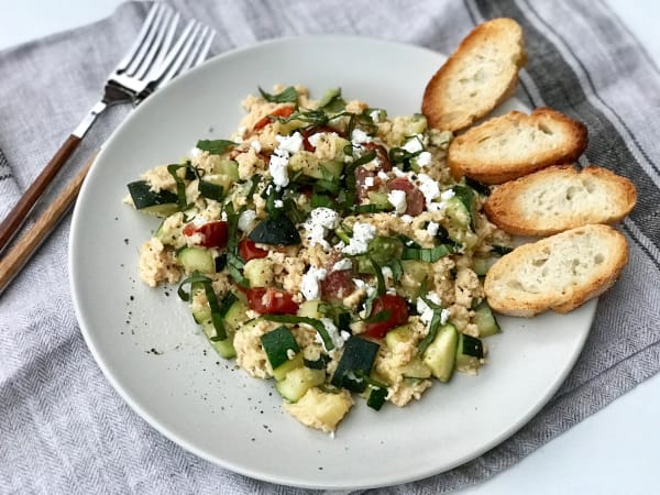 Scrambled Eggs with Zucchini and Cherry Tomatoes