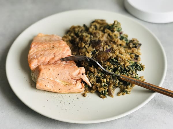 Salmon with Cauliflower Rice and Vegetables
