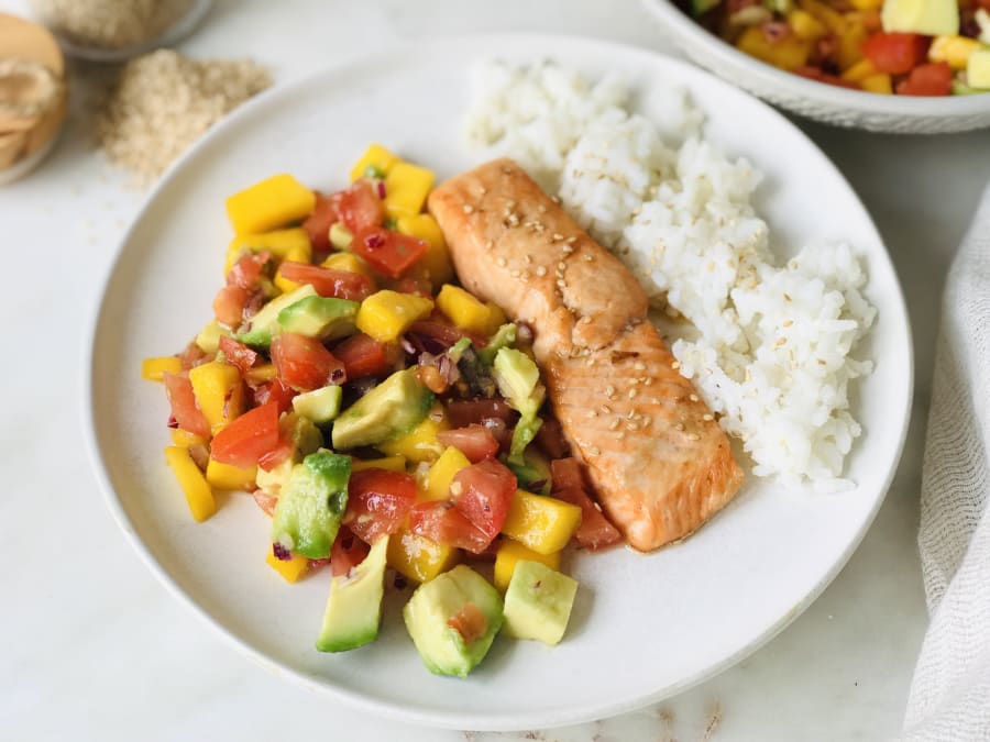 Salmon and Rice with a Mango Salad