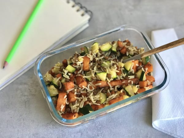 Fried Rice with Lentils, Zucchini, and Sweet Potato