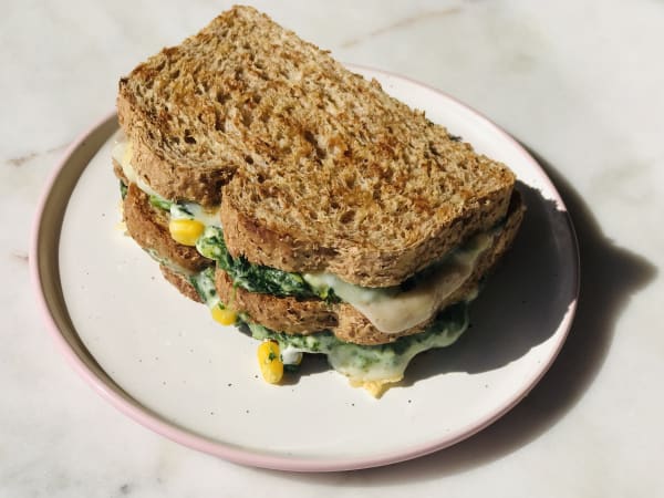 Corn, Cheese, and Spinach Sandwich