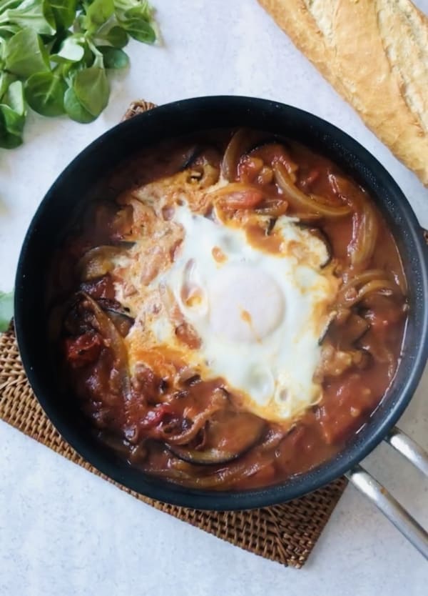 Eggplant Skillet with Tomato Sauce and Eggs