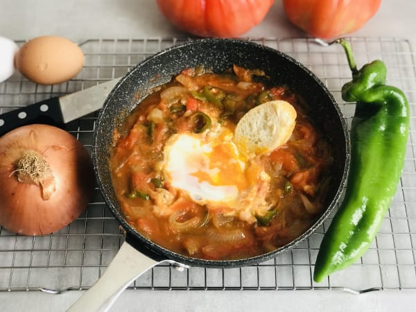 Skillet of Tomatoes, Bell Pepper, and Eggs