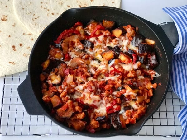 Texturized Soy Protein with Eggplant and Red Bell Pepper