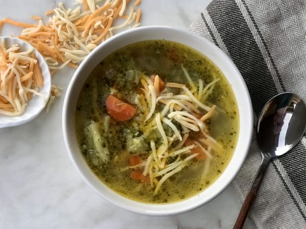 Broccoli and Carrot Soup with Cheddar Cheese