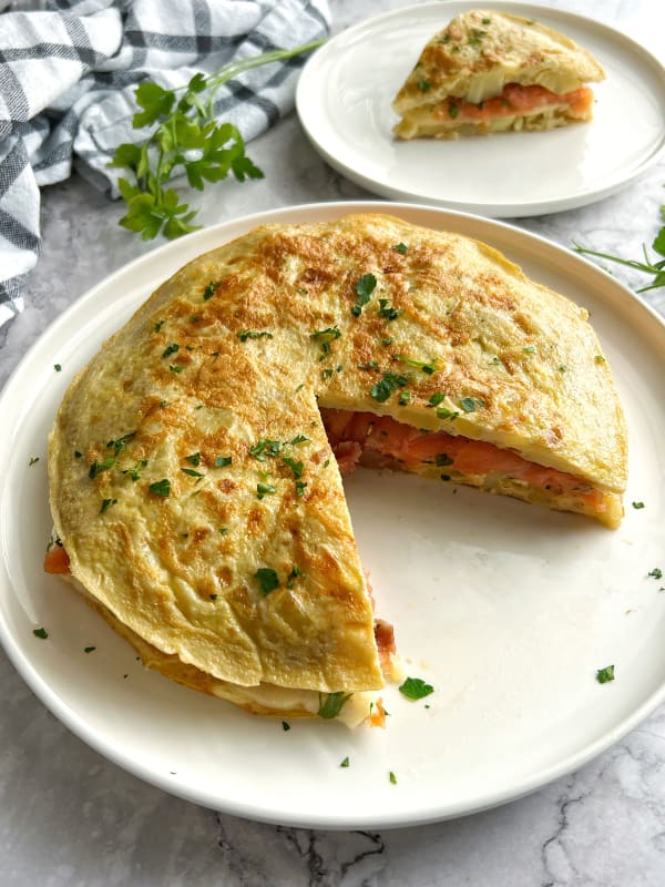 Spanish Omelet filled with Smoked Salmon and Cheese