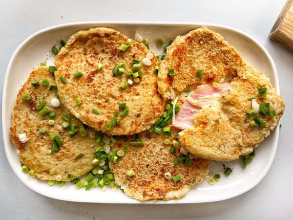 Cauliflower Pancakes filled with Ham and Cheese