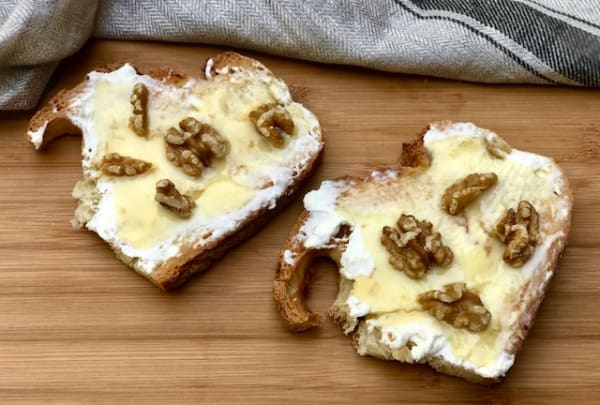 Cream Cheese, Honey, and Walnuts on Toast