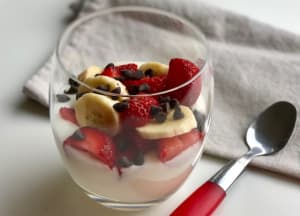 Yogurt with Strawberries, Banana, and Chocolate Chips