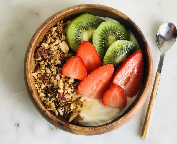 Yogurt with Granola, Kiwi, and Strawberries